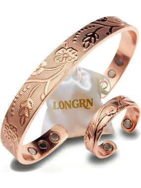Adjustable Pure Copper Magnetic Bracelet & Ring Set for Women - Stylish